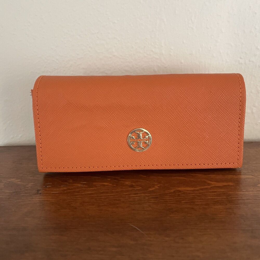 Tory Burch Eyeglasses Sunglasses Case Faux Leather Textured Orange